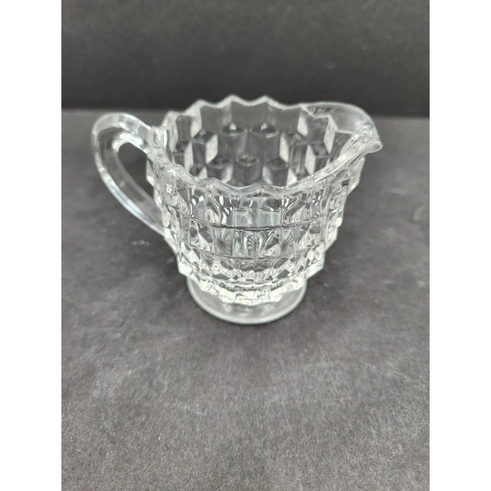 Vintage Fostoria American Glass Cubist Tea Cream and Sugar‎ Set Rare small size